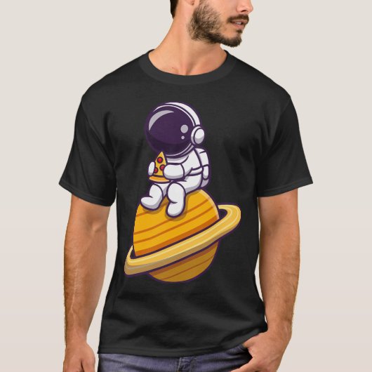 Schattigee astronaut eet pizzeria t-shirt (Voorkant)