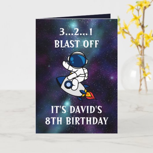 Schattigee Astronaut Groene Paarse Galaxy 8e Verja Kaart (Gele Bloem)