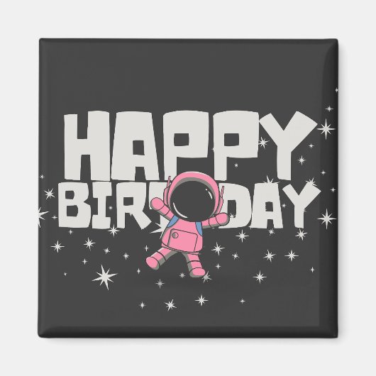 Schattigee Astronaut Happy Birthday Space Magnet (Voorkant)