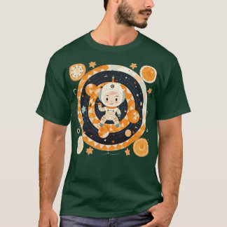 Schattigee astronaut in werveling van fractale pat t-shirt
