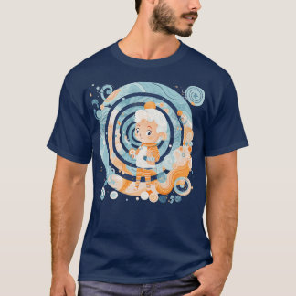 Schattigee astronaut in werveling van fractale pat t-shirt