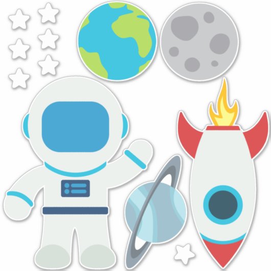 Schattigee Astronaut Raketschip Space Theme Sticke Sticker (Voorkant)