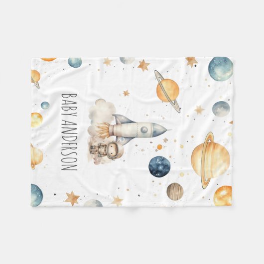 Schattigee astronaut ruimte monogram jongens fleece deken (Voorkant (Horizontaal))