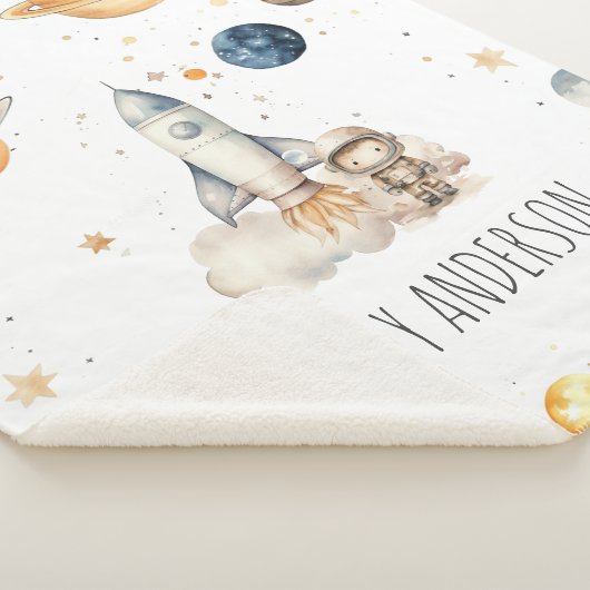 Schattigee astronaut ruimte monogram jongens sherpa deken (3/4)