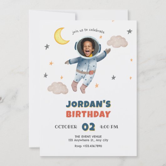 Schattigee astronaut ruimtefoto verjaardag kaart (Voorkant)