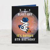 Schattigee astronaut ruimteraket Mars Blue 8e verj Kaart (Voorkant)
