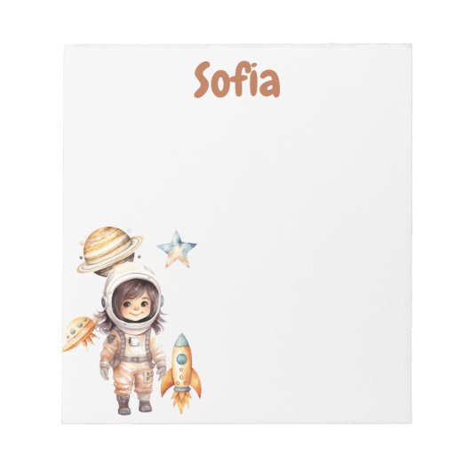 Schattigee astronaut Space Adventure gepersonalise Notitieblok (Voorkant)