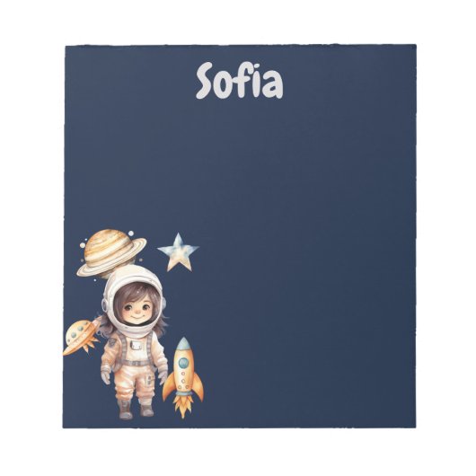 Schattigee astronaut Space Adventure gepersonalise Notitieblok (Voorkant)