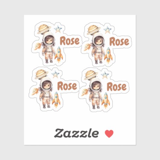 Schattigee astronaut Space Adventure gepersonalise Sticker (Vel)