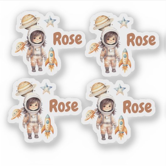 Schattigee astronaut Space Adventure gepersonalise Sticker (Voorkant)