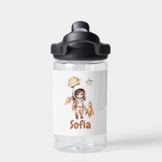 Schattigee astronaut Space Adventure gepersonalise Waterfles (Achterkant)