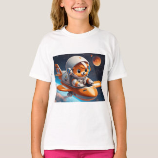 Schattigee astronaut vliegt met Oranje en grijs vl T-shirt