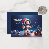 Schattigee astronautenjongen die Kerstmis in Kosmo Notitiekaartje (Voorkant / Achterkant in situ)