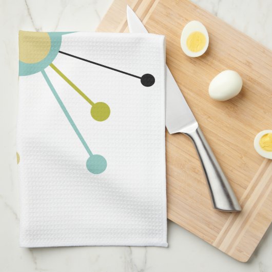 Schattigee Atomic Star Retro Turquoise Yellow Midc Theedoek (Quarter Fold)