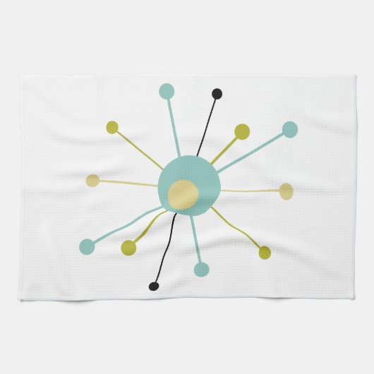 Schattigee Atomic Star Retro Turquoise Yellow Midc Theedoek (Horizontaal)
