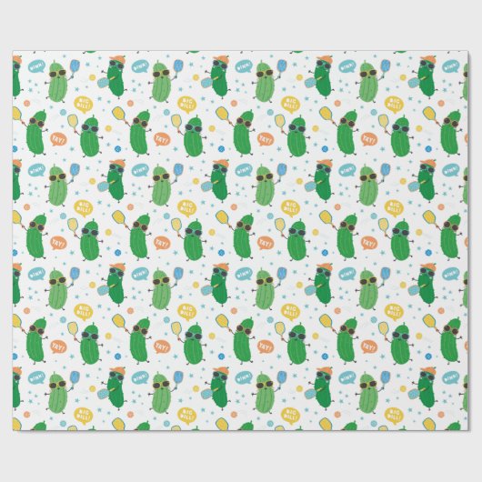 Schattigee augurken spelen Pickleball op wit Cadeaupapier (Vlak)