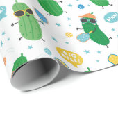 Schattigee augurken spelen Pickleball op wit Cadeaupapier (Rol Hoek)