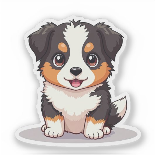 Schattigee Aussie Shepherd Puppy – Zittende Pose Sticker (Voorkant)