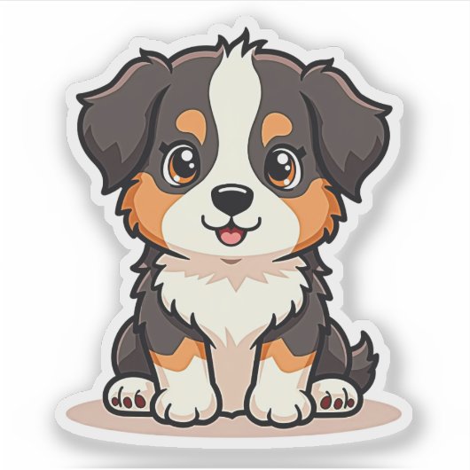 Schattigee Aussie Shepherd Puppy – Zittende Pose Sticker (Voorkant)
