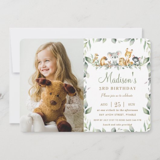 Schattigee Australische Dieren Groen Verjaardagsfo Kaart (Voorkant)