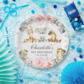 Schattigee Australische Dieren Roze Bloemen Groen Papieren Bordje (Feest)