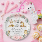 Schattigee Australische Dieren Roze Bloemen Groen Papieren Bordje (Feest)