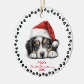 Schattigee Australische Herder Hond Santa Hat Penc Keramisch Ornament (Links)
