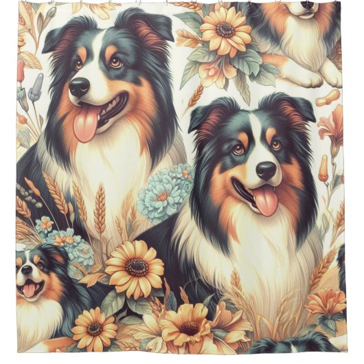 Schattigee Australische herder schilderij Douchegordijn (Voorkant)