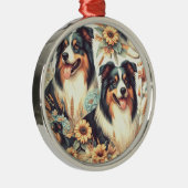 Schattigee Australische herder  schilderij Metalen Ornament (Rechts)