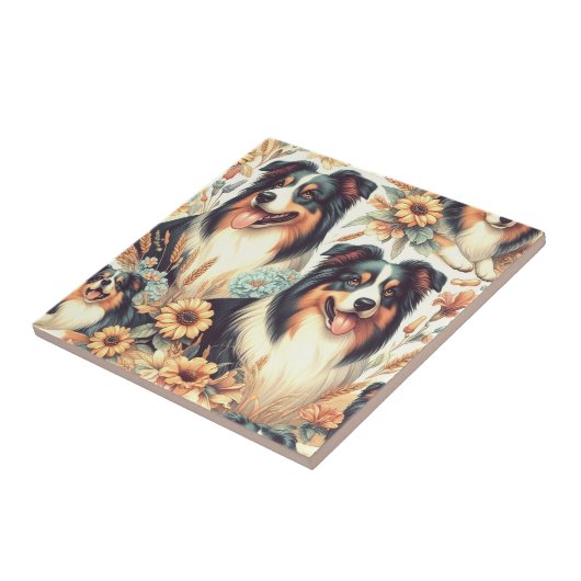 Schattigee Australische herder schilderij Tegeltje (Zijkant)