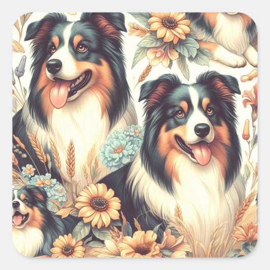 Schattigee Australische herder schilderij Vierkante Sticker (Voorkant)