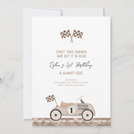 Schattigee auto 1e verjaardagsuitnodiging kaart (Voorkant)