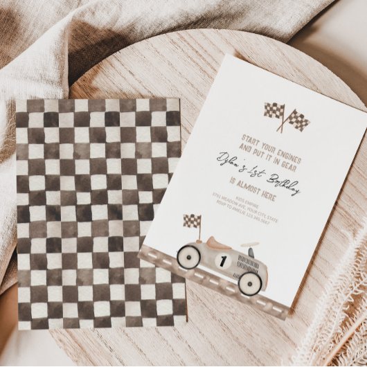 Schattigee auto 1e verjaardagsuitnodiging kaart