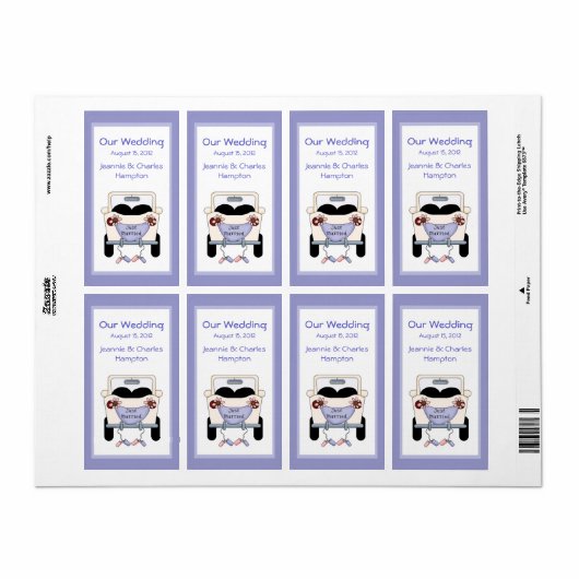 Schattigee auto bruiloft mini wijnlabel etiket (Full Sheet)