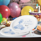 Schattigee auto en hartballonnen blauw verjaardags papieren bordje