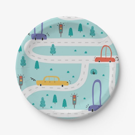 Schattigee auto jongen verjaardagsfeestje papieren bordje (Voorkant)