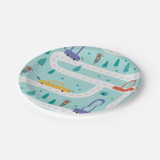 Schattigee auto jongen verjaardagsfeestje papieren bordje (Gekanteld)