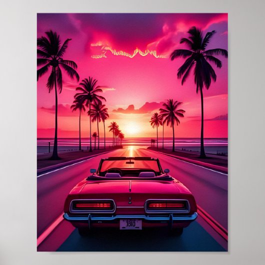 Schattigee Auto Palmbomen Strand Zomer Roze Uitzic Poster (Voorkant)