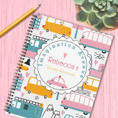 Schattigee auto Patroon Roze & Blauwgroen Kind Naa Notitieboek