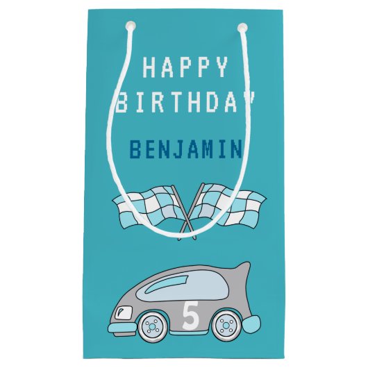 Schattigee auto vlag Happy Birthday Kind ‘ s naam Klein Cadeauzakje (Voorkant)