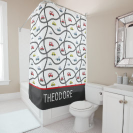 Schattigee Auto's Custom Boy Naam Kinder Badkamer Douchegordijn