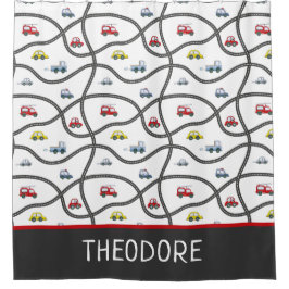 Schattigee Auto's Custom Boy Naam Kinder Badkamer Douchegordijn