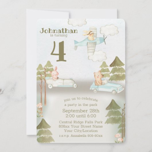 Schattigee auto's en dieren in het park kaart (Voorkant)