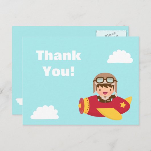 Schattigee Aviator Boy Vliegtuig Dank u Groet Briefkaart (Voorkant / Achterkant)