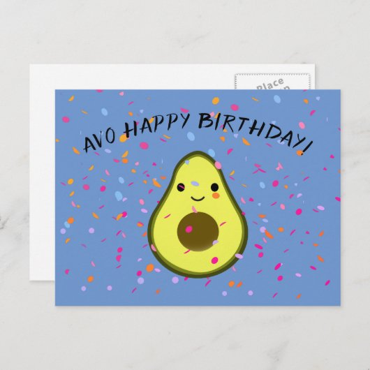 Schattigee Avo Happy Birthday Avocado Pun Briefkaa Feestdagenkaart (Voorkant / Achterkant)
