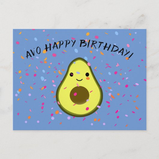 Schattigee Avo Happy Birthday Avocado Pun Briefkaa Feestdagenkaart (Voorkant)