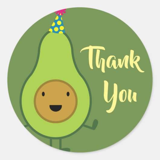 Schattigee avocado 1e verjaardag dank u ronde sticker (Voorkant)