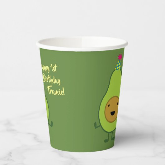 Schattigee avocado 1e verjaardag Kinder Papieren Bekers (Links)