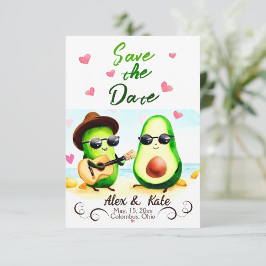 Schattigee avocado bruiloft Save the Date Aankondi (Staand voorkant)