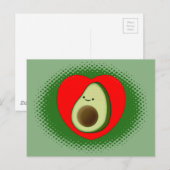 Schattigee avocado Cartoon in rood hart groen Briefkaart (Voorkant / Achterkant)